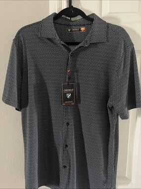 Daniel Cremieux Navy and White Micro-Pattern Short Sleeve Button-Up Shirt